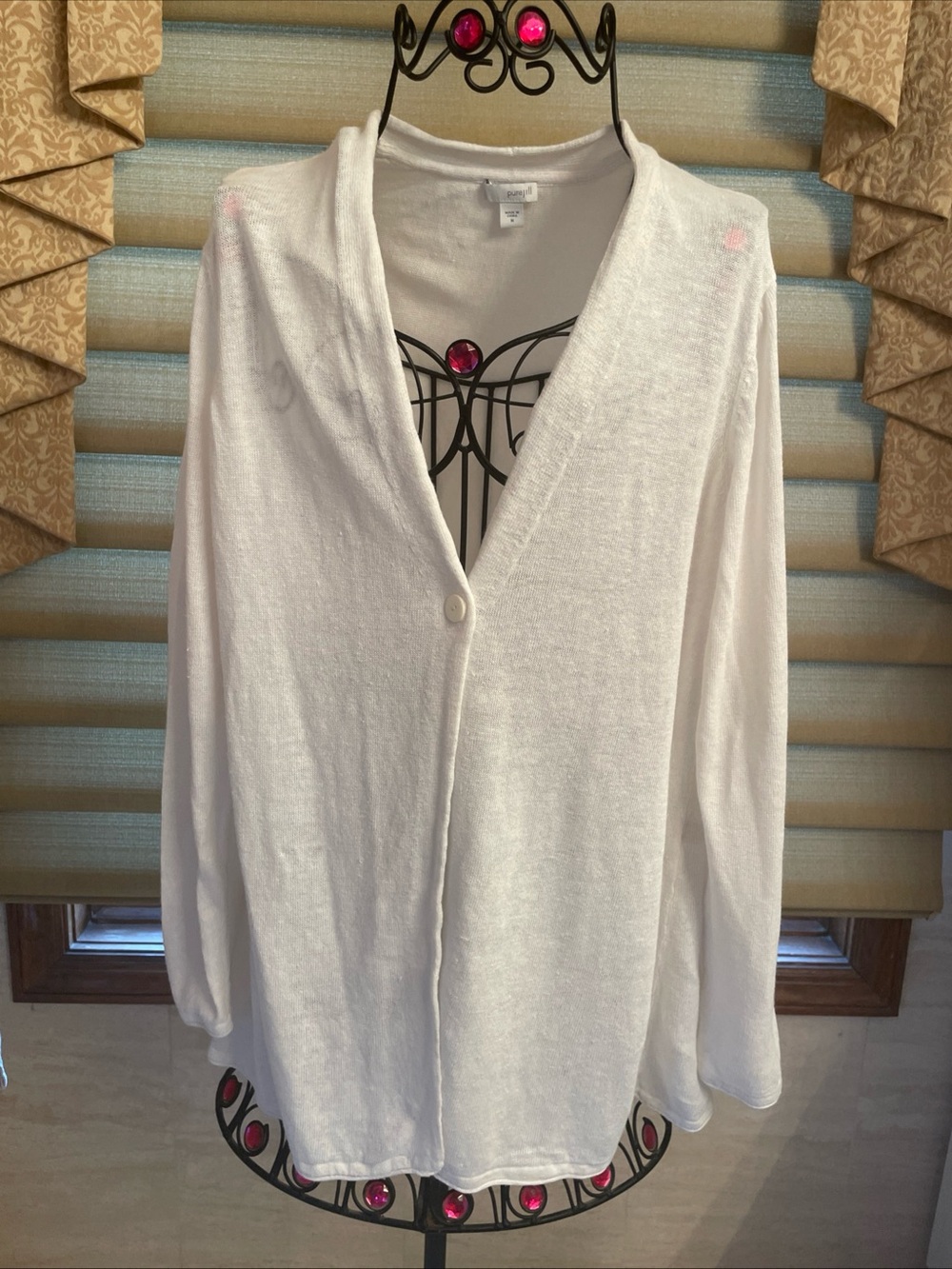 J. Jill PureJill Sweater Cardigan Split Back Lightweight Linen Blend White Sz M